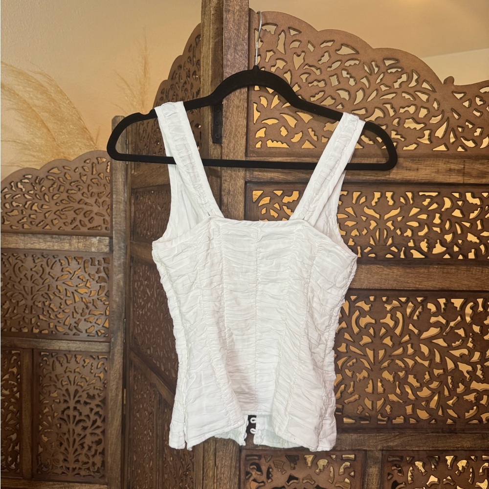 Reformation White Ruched Button-Front Tank Top - Picture 3 of 3